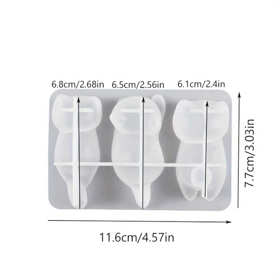 1pc DIY Epoxy Resin 3D Cute Cat Lying Down Keychain Pen Holder Plaster Figurine Silicone Mold - White - View 1
