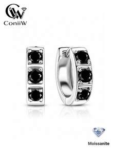 ConiiW 1 Pair 925 Sterling Silver 0.3ct Black/White Moissanite Hip Hop Rock Style Unisex Earrings/Earrings, Suitable For Daily Wear, Dates And Parties - Black - View 2