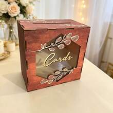 1pc Brown Card Box With Acrylic Window, Designed For Wedding Reception Gift Cards, Also Suitable For Birthday Party And Rustic Wedding Decor - 1PC - View 6