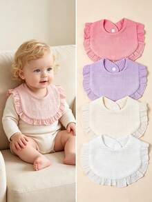 5pcs Solid Color Soft Ruched Bibs For Infants And Toddlers, Suitable For Boys And Girls, All Seasons, Daily Wear - Multicolor - View 3