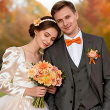 50入人造花頭套組，橘色絲綢仿真玫瑰，適用於婚禮裝飾、新娘花束、畢業派對、蛋糕裝飾頂飾與居家DIY手工藝 - 花頭 - 查看 4