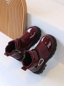 1 Pair Girls' Heart Rhinestone Ankle Boots, Thick Sole Princess Fashion Versatile Outdoor Wear, Mid-To-Large Children's Ankle Boots, Autumn/Winter - Hot Pink - View 7