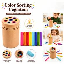 Wooden Rainbow Stick Color Sorting Cup, Color Sorting And Number Counting Game, Helps Hand-Eye Coordination And Sensory Training, Suitable For Birthday Gifts And Christmas Gifts - Multicolor - View 5