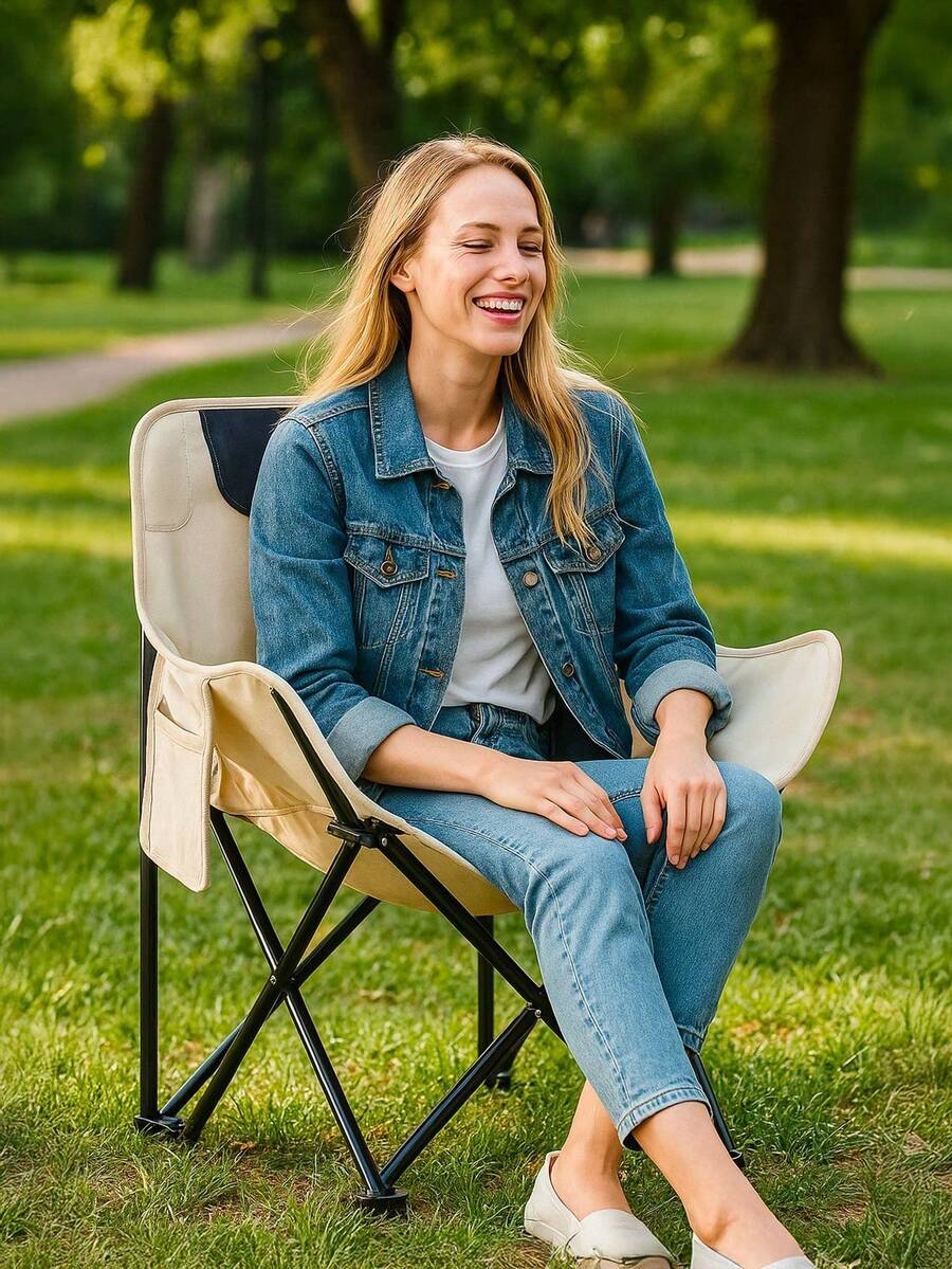 A Folding Chair, A Camping Outdoor Simple Leisure Chair, A Multifunctional Portable Four-Corner Folding Chair, With Five Styles And Multiple Colors - White (Style B) - View 1