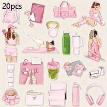 20pcs Pink Yoga Sports Theme Stickers,Girly Sport Aesthetic Decorative Decals,Suitable For Journal, Scrapbook, Laptop, Water Bottle, Tumbler, Phone , Skateboard ,Car Window,Soft Pastel Pink Fitness Stationery Stickers For Teen Girls Women Gym Lovers - Pink Yoga Sports Stickers - View 7