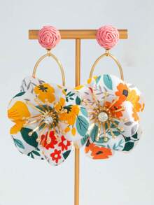 1pc New Colorful Floral Stud Earrings, Fashion Fresh Elegant Artistic Vintage Style - Multicolor - View 6