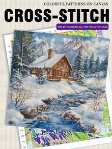11/14CT Printed Cross Stitch Kit. Rustic Cabin & Natural Landscape Series. Relaxing DIY For Adult Beginners. Includes Fabric, Needles, Threads & Chart. Frameless. Handmade Wall Art Decor Gift. 40x40cm/15.7x15.7in. - Scenery - View 5