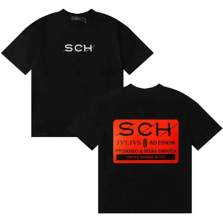 Chemise oversize décontractée en coton confortable et ample pour l'été, style hip-hop mode Harajuku avec graphique du rappeur français SCH, unisexe pour hommes et femmes - couleur 1 - Voir 1