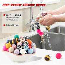 10/25Pcs Asymmetrical Water Transfer Print Silicone Beads Set, Suitable For Creative DIY Bracelets, Beaded Phone Chains, Handmade Gift Products And More - Multicolor - View 6