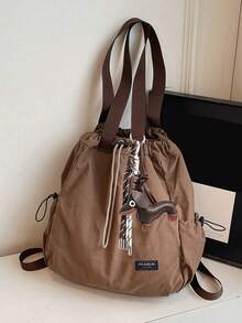 Solid Color Minimalist Large Capacity Portable Women's Bag, Versatile Style Suitable For Daily Commute, Travel, Shopping - Coffee Brown - View 9