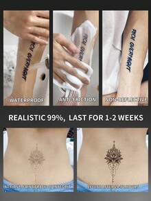 1Pc Tattoo Fake Y2K Temporary Tattoos Lotus Geometric Semi Permanent Waterproof Sweatproof Last For 1-2 Weeks Anti-Friction Non-Reflective Black For Woman And Men Arm Chest Waist Back Tattoo Stickers - Black - View 4