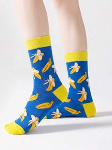 1/5/10 Pairs Women's Mid-Calf Socks, Fun Pineapple Cartoon Unisex Sports Style Long Socks, Crazy Happy Socks - Multicolor - View 20