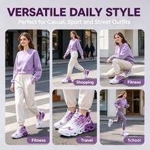 Women's Sports Shoes Spring Autumn Mesh Breathable Pink Purple Blade Thick Sole Casual Running Shoes New Shock Absorption Thick Sole Lightweight Outdoor Fitness All Season Running Shoes - Purple - View 5