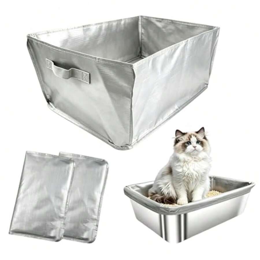 2 Pack Reusable Cat Litter Box Liners For Stainless Steel Boxes Fits 6'' And 8'' Deep - Scratch-Resistant And Waterproof Pan Protector, Extends Box Life, Easy To Clean With Non-Slip Design - Gray - View 1