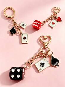 Alloy Metal Chain Pendant With Poker Cards, Dice, Heart, Multi-Color Dice, Poker Cards, Metal Chain. It Can Be Used As A Car Keychain, Bag Pendant, Birthday Holiday, Halloween Gift, Back To School Small Gift, And Can Also Be Given To Friends, Family, And Loved Ones - Multicolor - View 11