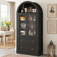 Tall Arch Storage Cabinet (80*36*170cm) With Drawers And Doors - Black - View 5