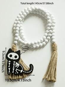 1PC Halloween Skeleton Black Cat White Bead Tassel Garland Spooky Gothic Mantel Fireplace Shelf Door Window Decor Indoor Outdoor Bar Cafe Holiday Party Entryway Gallery Front Porch Photo Backdrop Wall Hanging Ornament Decoration - Style 1 - View 9