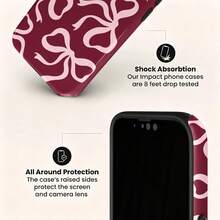 VESPOP Pink Fashion Bowknot Vintage Wine Red Allover Print Ribbon Bow Phone Case, Compatible With IPhone 11/12/13/14/15/16 Pro Max, Galaxy S26 S25 S24 S23 S22 S21 Plus Ultra, Galaxy A71 A57 A56 A55 A54 A53 A52 A37 A36 A35 A34 A33 A32 Spring Gift - Burgundy - View 3