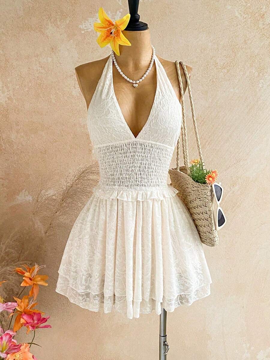 USPQ Popular Women's Short Dress - 杏色 - 查看 1
