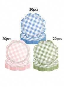 10/20/40/60pcs,Gingham Party Supplies Paper 7inch Plates Disposable Set Cutlery For Checkered Dinner Wedding Party Favor,Camp Gingham Paper Plates Gingham Checkered Bachelorette Party Supplies Glamping Birthday Dinner Plates Summer Bridal Shower Decorations Camping Themed Party Favors BabyShower(Blue ,Green And Pink) - Multicolor - View 10