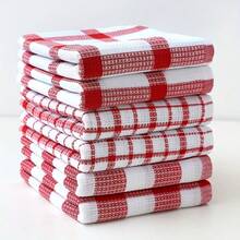 3/6 piezas Toallas de cocina absorbentes a cuadros multicolor (14.9 In X 25.2 In), suaves, reutilizables y lavables, esenciales para la limpieza del hogar, accesorios de cocina - Rojo y blanco - Ver 10