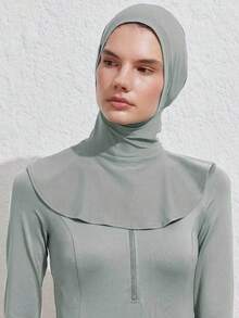 1pc Summer Bath Swim Hijab Swimming Instant Turban Women , Extended Neck Design,Accessories,Beach Towel - Light Grey - View 5