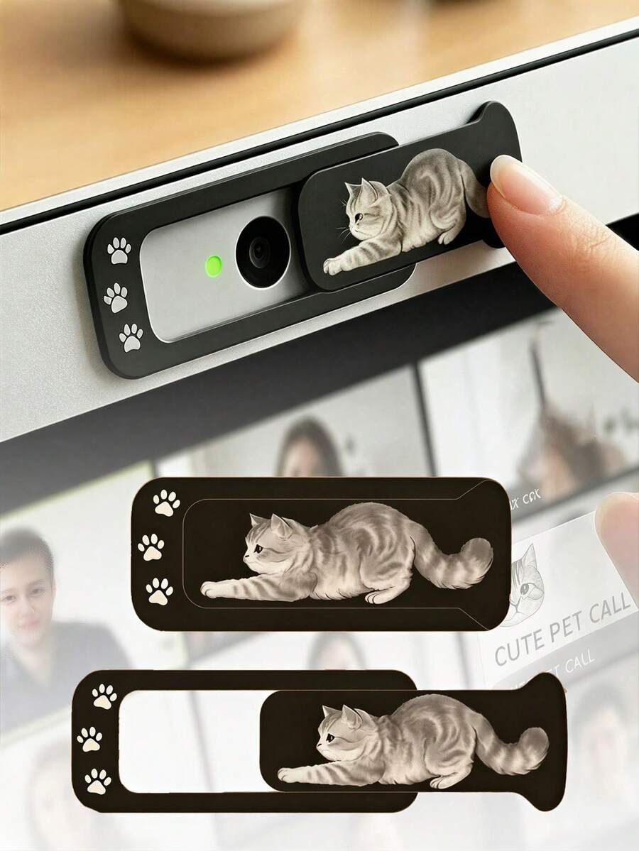 可愛貓咪印花滑動式筆電攝影機遮蓋蓋 - 適用於筆記型電腦、手機與桌上型電腦;隱私保護與防偷窺功能;防水、防震、防摔、防刮、防指紋,全覆蓋設計 - 多色 - 查看 1