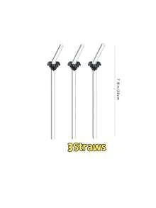 3PCS Halloween Glass Straw Transparent Tube With Bat Accents, Table Decor For Women's Leisure Drink Time, Lovely Small Gifts For Every Halloween Festive Occasion. - View 8