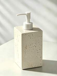 1pc Press-Type Soap Dispenser, Creamy Travertine-Style Texture, Square Or Round Refillable Shampoo Dispenser, Neutral Earth-Tone Bathroom Accessory, Suitable For Shower Areas And Vanity Countertops. - White Pump Head - View 9
