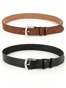 2pcs Women's Spring/Summer Fashion Buckle PU Decorative Belt Set - Multicolor - View 2