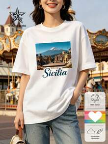 Scenic Landscape Graphic Tee Sicily Ancient Theater Travel Souvenir - 白色 - 查看 3