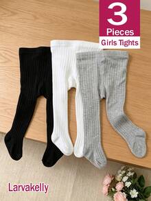 5/3 Pairs Baby Girls All-Match Minimalist Tight-Fitting Leggings, Classic Ribbed Solid Color Tights, Versatile All-Season Daily Wear, Suitable For Girls Back To School - Multicolor - View 4