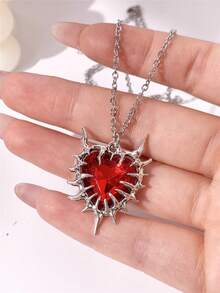 Y2K哥德龐克搖滾風十字蜘蛛棺材劍吊墜項鍊 不鏽鋼鍊條 個性化嘻哈項鍊 可疊戴 中性款 - 紅色 - 查看 8