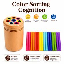 Wooden Rainbow Stick Color Sorting Cup, Color Sorting And Number Counting Game, Helps Hand-Eye Coordination And Sensory Training, Suitable For Birthday Gifts And Christmas Gifts - Multicolor - View 2