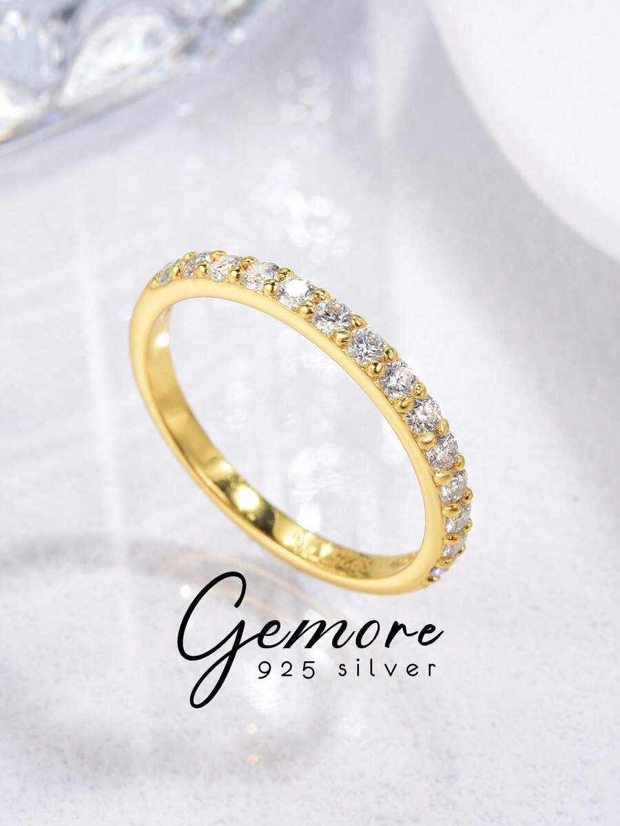 1件莫桑鑽訂婚戒指 婚戒 925純銀承諾戒指 永恆戒指 週年紀念戒指 女款奢華珠寶禮物
