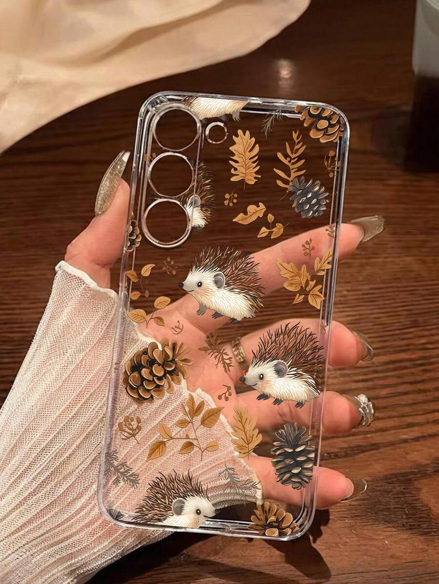 1pc Autumn Fallen Leaves Yellow Hedgehog Transparent Soft Protective Phone Case Compatible With Huawei Honor, Galaxy A04e/12/A13/A14/A34/A50/A52/A53/A54/S21/S22/S23/S24/S25/S25Ultra/S25FE/S26/S26 PLUS/S26 ULTRA/S26 EDGE, 6A/7A/8A, 12T/13T/15T/15T Pro [International Version, Not Local Version] - Clear - View 1