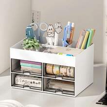 1pc Desk Organizer With Drawer, Pen Holder Storage Box, Office Organizer With 4 Drawers, Desk Accessories And Workspace Organizer, Pen Rack Office Supplies, Suitable For Desktop, Stationery, Pencils, Documents Storage - Multicolor - View 10