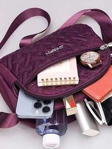 Diamond Stitched Nyloncrossbody Bag With Metal Letter Logo, Multiple Zippers, Adjustable Broadband, Waterproof Small Shoulder Bag, Suitable For Women - Multicolor - View 2