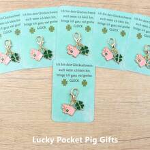 6pcs/12pcs Lucky Four-Leaf Clover Pig Keychains, Cute Mini Pink Pig Pocket Hug Amulet With Inspirational Message, 2027 Pocket Hug, Christmas, Thanksgiving, Birthday, Halloween, Back To School, Graduation, Thoughtful Gift, Perfect Cartoon Style Gift - Multicolor - View 2