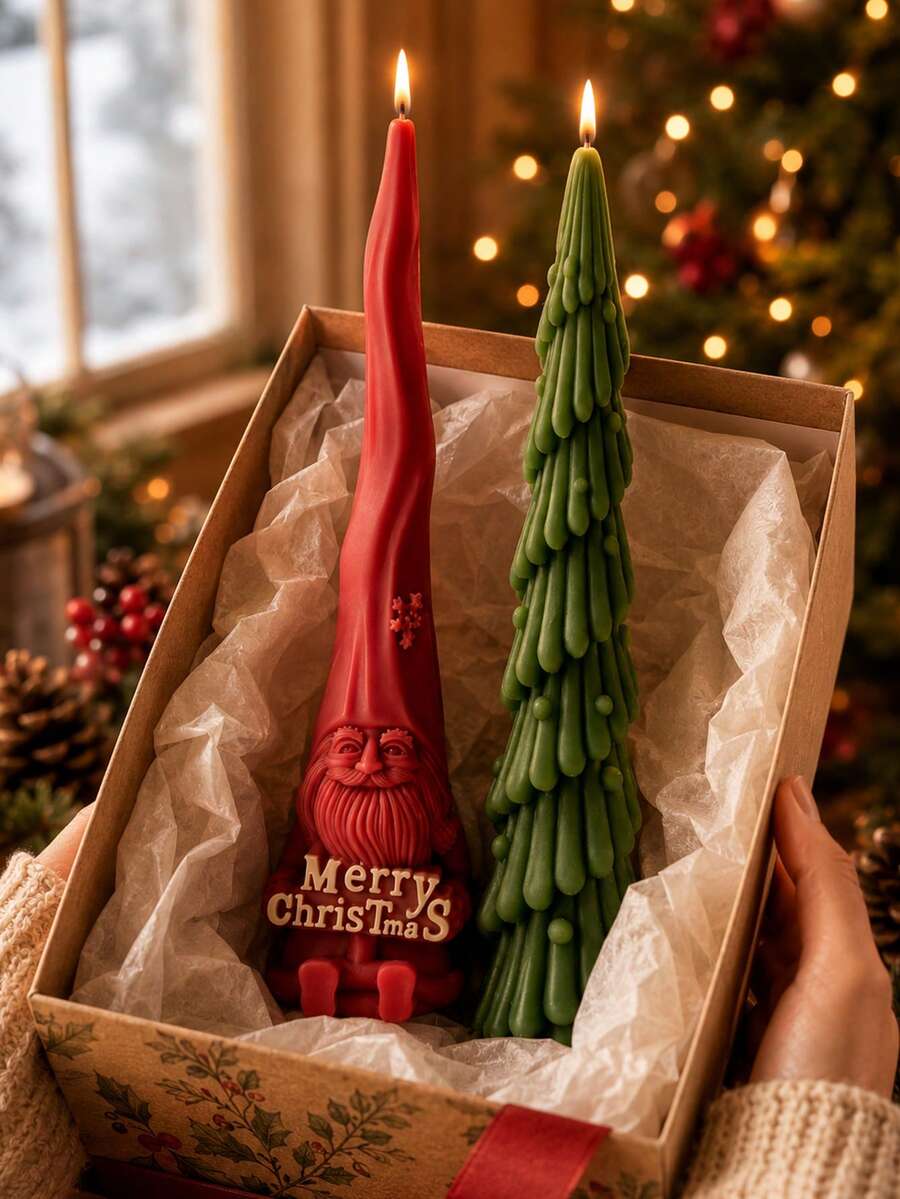 Tall Gnome Christmas Tree 2-Piece Silicone Mold For Candle, Resin, Plaster DIY Christmas Decoration Holiday Gift Handmade Mold - Christmas Silicone Mold - View 1