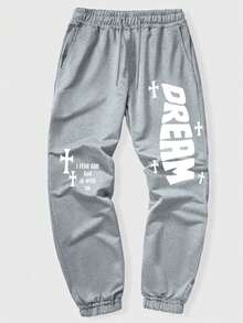 Men's Drawstring Waist Letter Pattern Casual Daily Wear Sweatpants - Grey - View 3