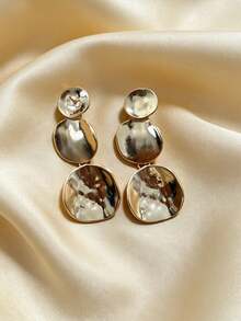 1 Pair Old Money Style Asymmetrical Triple Layer Round Disc Earrings, Women's Zinc Alloy Jewelry - Gold - View 5