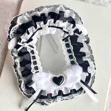 1pc Handmade Collectible Card Sleeve, 3-Inch Idol Card Storage Protective Case, Compatible With Anime Photo, Plush Ear Decor Ribbon Heart Lace Ruffle Card Holder, Maid Lolita Card Frame, Peripheral Protective Shell, Collection Photo DIY Display - A - View 6