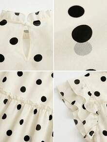 Blus Lengan Bergelombang Motif Polkadot Manis untuk Wanita, Desain Kerajinan Berat Musim Panas, Hiasan Rumbai, Atasan Longgar Unik - Aprikot - View 8