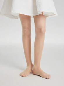1件女童幼兒舞蹈緊身褲/褲襪/絲襪，膚色杏色卡其色純色，足套式網襪褲，卡通愛心圖案，提花薄款高彈力足套網襪，適合日常穿著，可愛校園風，春夏四季通用，適合學生日常派對穿搭，可搭配裙子、短褲、小皮鞋，開學季校園穿搭 - 杏色 - 查看 6