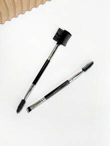 2 Stück schwarzer Metallgriff Doppelseitiger Multifunktions-Make-up-Pinsel, Spiral-Wimpernbürste, gewinkelter Augenbrauen-Puderpinsel, Stahlzahn-Wimpernkamm, Anfänger-Augenbrauen- und Augen-Styling-Make-up-Werkzeug - Verschiedenfarbig - Übersicht 2