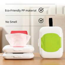 Caja de almacenamiento portátil para toallitas húmedas para bebés, fabricada en material PP, con tapa plegable y correa para colgar, reutilizable y diseñespecíficamente para toallitas húmedas y cosméticos. - verde - Ver 7