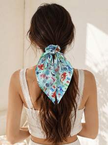 6PCS/Set Tropical Fish & Ocean Animal Cartoon Print Long Tassel Scrunchies, Soft & Comfortable Hair Ties For Women, Casual Versatile Fashion Ponytail Bun Hair Bands, Rubber Bands, Suitable For Daily Wear, Beach Vacation, Travel, Campus, Gifts, Cute & Sweet Style Women's Hair Accessories - Multicolor - View 5