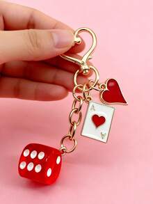 Alloy Metal Chain Pendant With Poker Cards, Dice, Heart, Multi-Color Dice, Poker Cards, Metal Chain. It Can Be Used As A Car Keychain, Bag Pendant, Birthday Holiday, Halloween Gift, Back To School Small Gift, And Can Also Be Given To Friends, Family, And Loved Ones - Multicolor - View 3