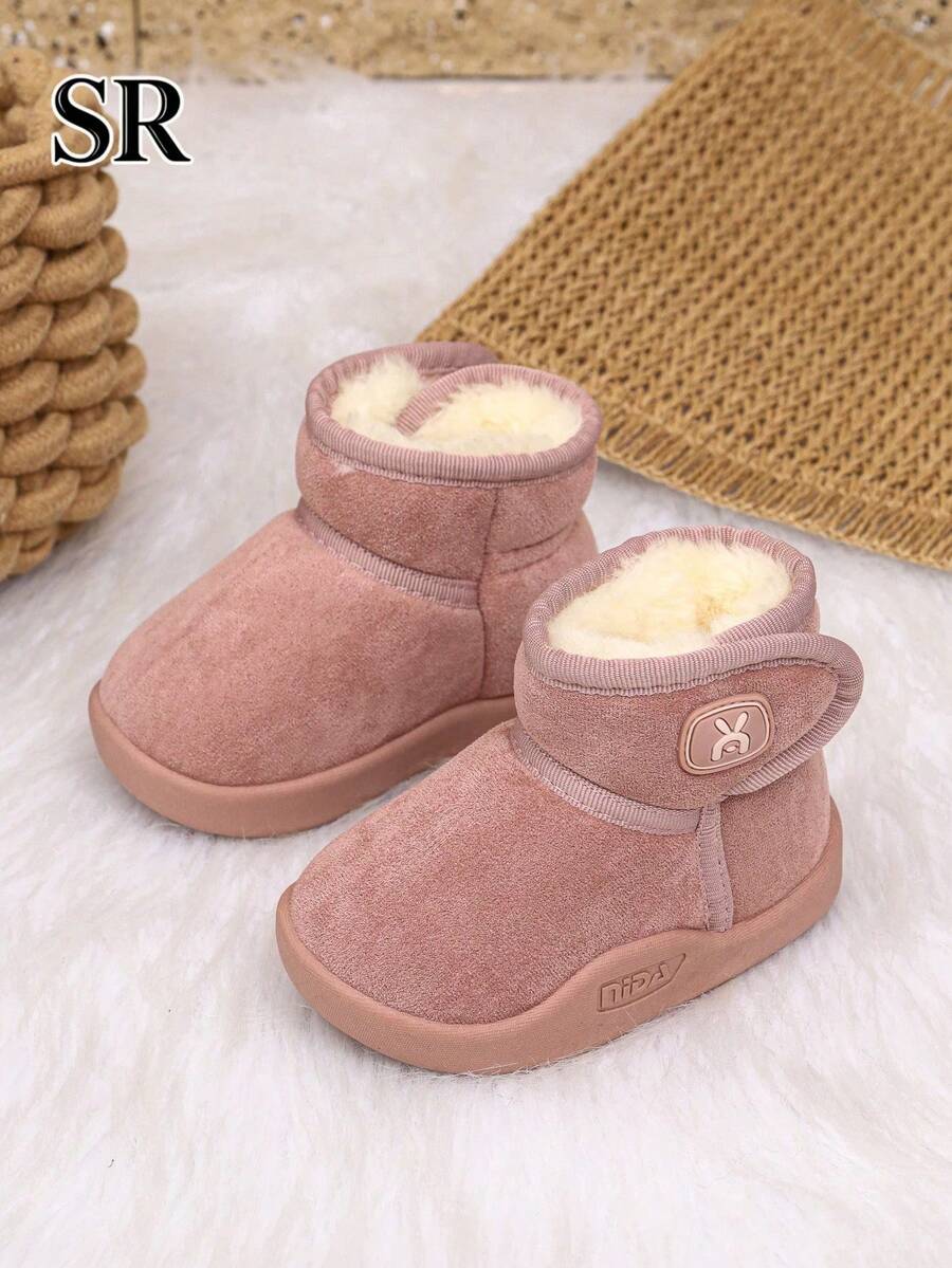 1 Pair Winter New Thickened Magic Tape Snow Boots, Solid Color Fresh Cute Girls' Boots, Daily School Ankle Boots - Pink - View 1